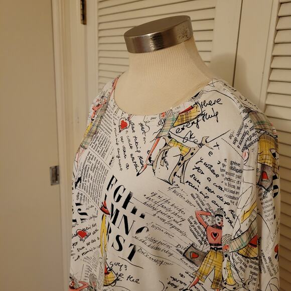 Asymmetrical Artsy Print Top L'atoré Stretch Cotton Size 40 US 6 - Picture 3 of 7